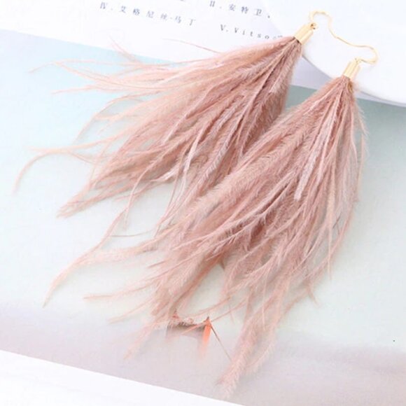 Feather earrings fashion jewelry brown yellow gold brand new long dangle drop - Picture 1 of 1